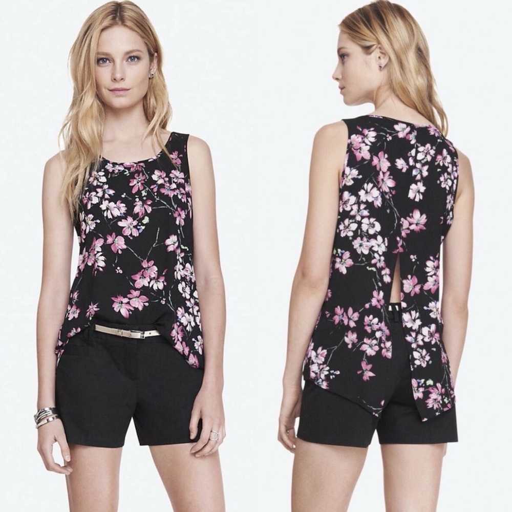 Floral Sleeveless Top - Black and Pink